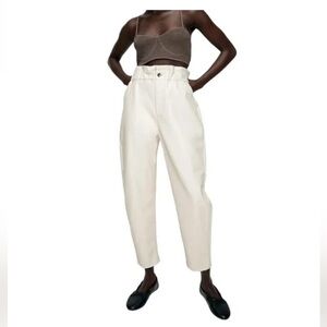 ZARA‎ Ivory FAUX LEATHER HIGH-WAIST BAGGY TROUSERS